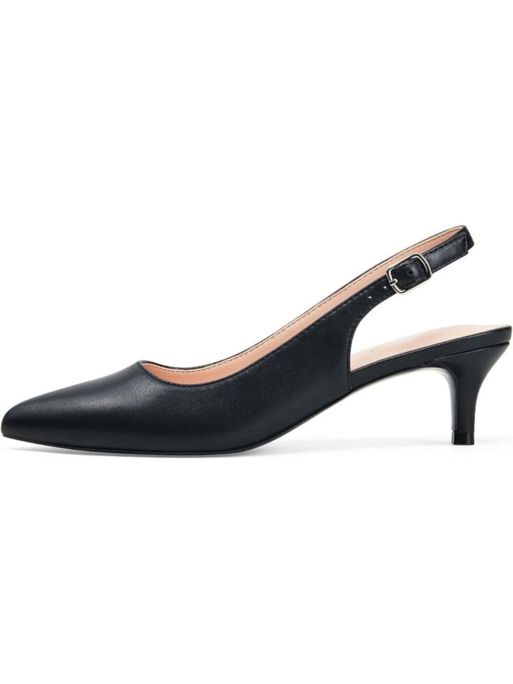 Women's Solid Black Slingback Pump Pointed Closed Toe Low Kitten Heel Shoes